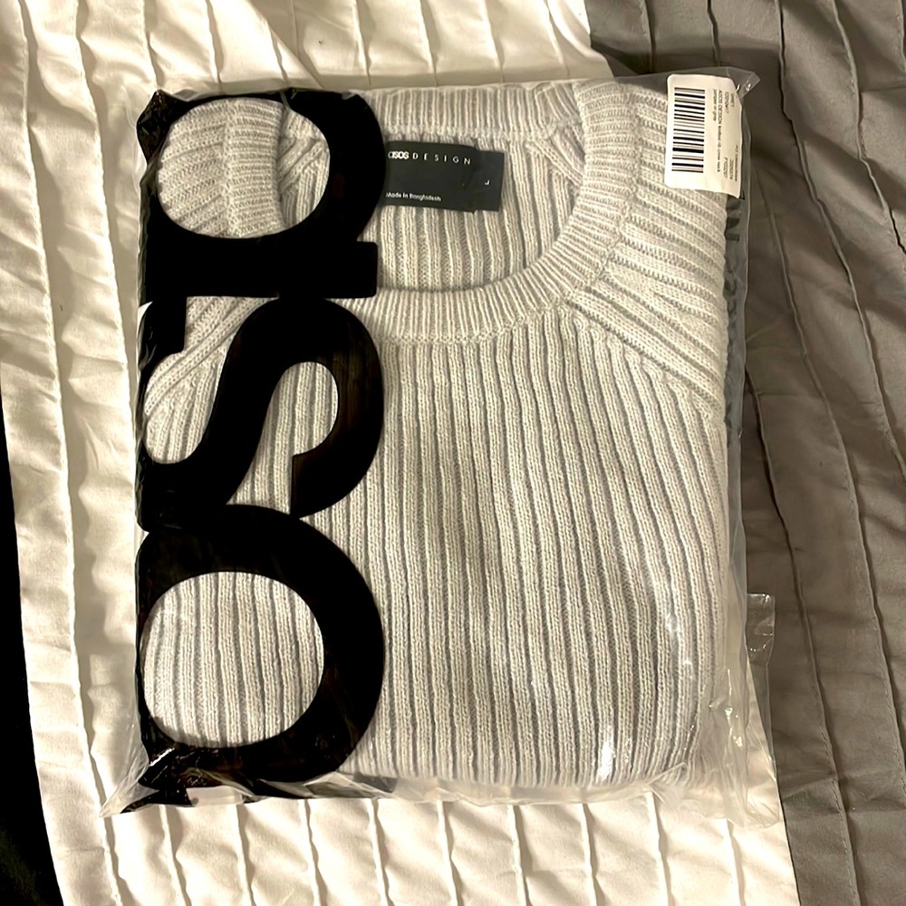 ASOS Design Knitted Rib Crew Neck Jumper in Gray